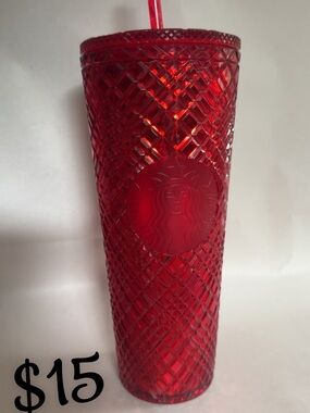 Starbucks Red Faceted Reusable Tumbler with Straw